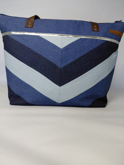 Sac Cabas en Jean Patchwork Chevron - Référence MJ28C